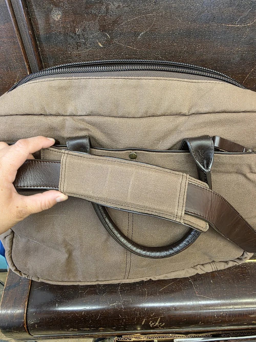 Duluth Trading Co Brown Canvas Laptop Brief with Dark Leather Trim
